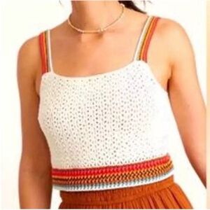 NWT Marine Layer White White Crochet Crop Top with Multicolor Straps Size XL